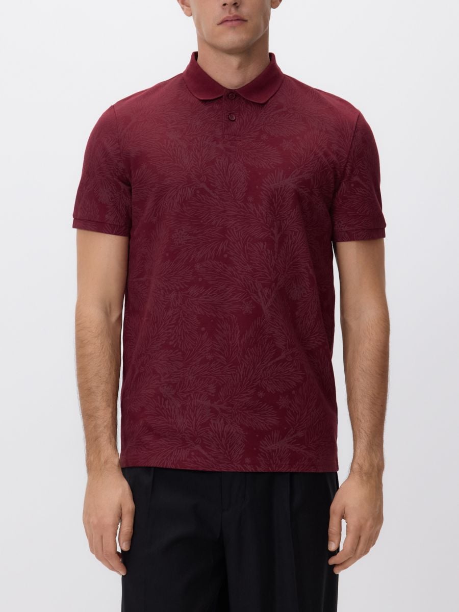 Polo shirt with Christmas patter - maroon - RESERVED