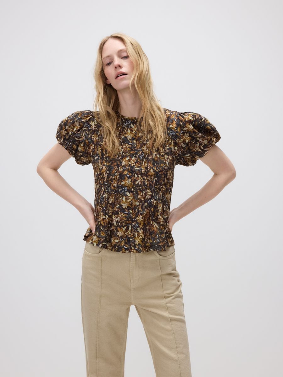 Blouse with puff sleeves - multicolor - RESERVED - 4