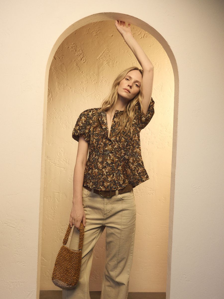 Blouse with puff sleeves - multicolor - RESERVED - 3