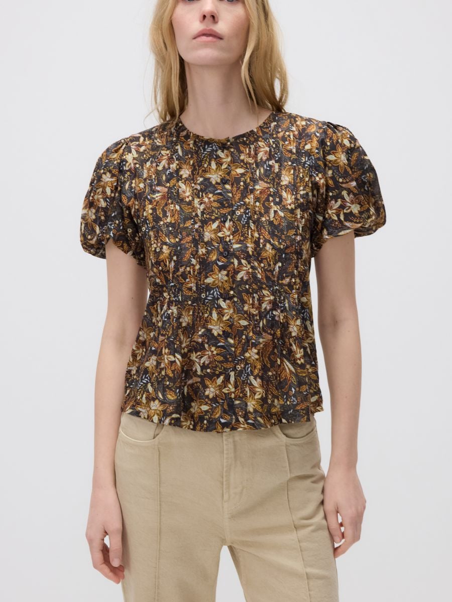 Blouse with puff sleeves - multicolor - RESERVED - 3