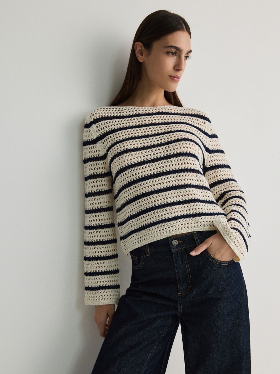 Ażurowy sweter w paski - wielobarwny - RESERVED