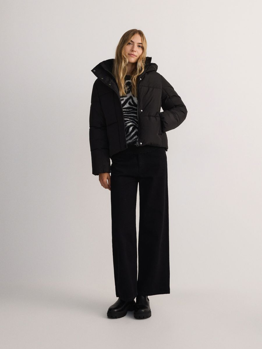 Cropped jacket with hood - black - RESERVED - 2
