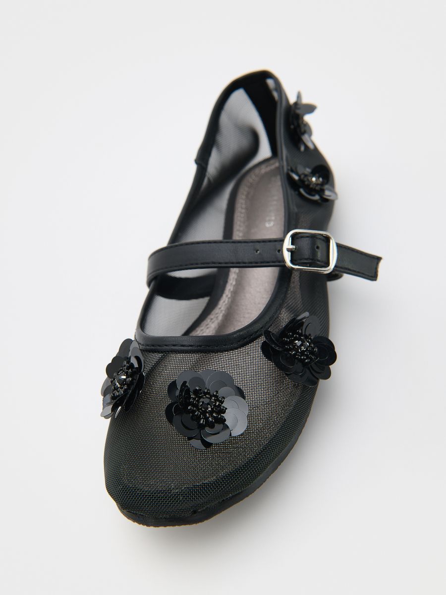 Ballerinas with flower detailing - black - RESERVED - 2