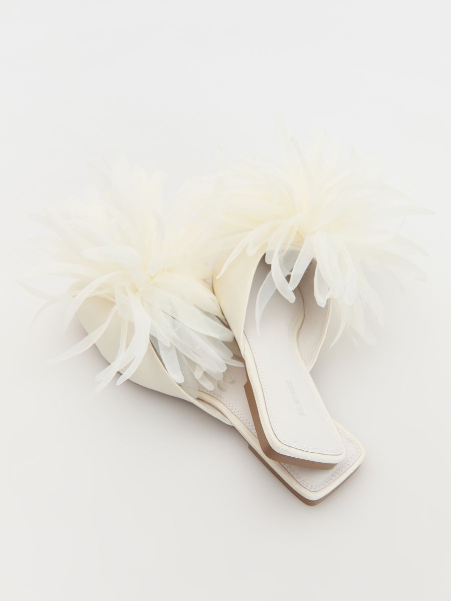 Mules with decorative flower detail - cream - RESERVED - 2