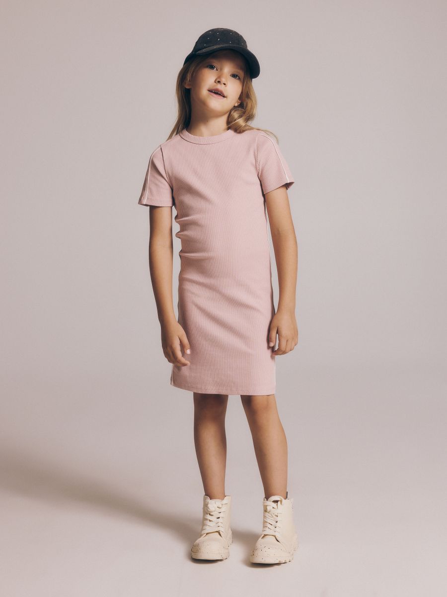 Rib knit cotton rich dress - dusty rose - RESERVED