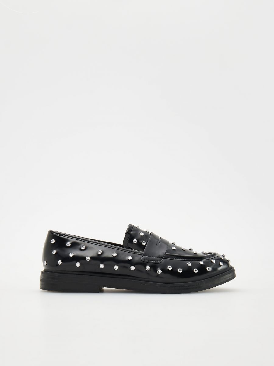 Loafers with rhinestones - black - RESERVED