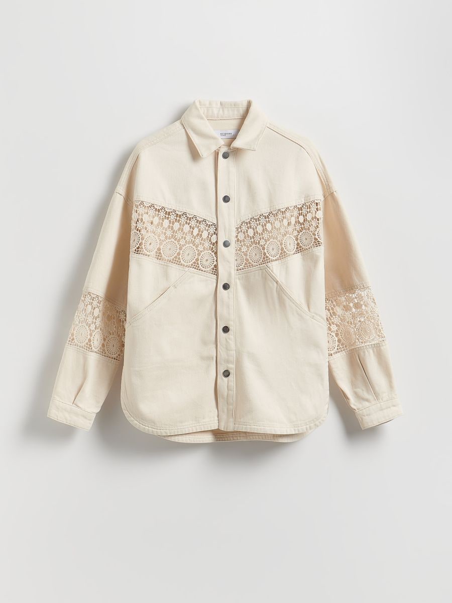 Jakke med broderie anglaise-detaljer - creme - RESERVED