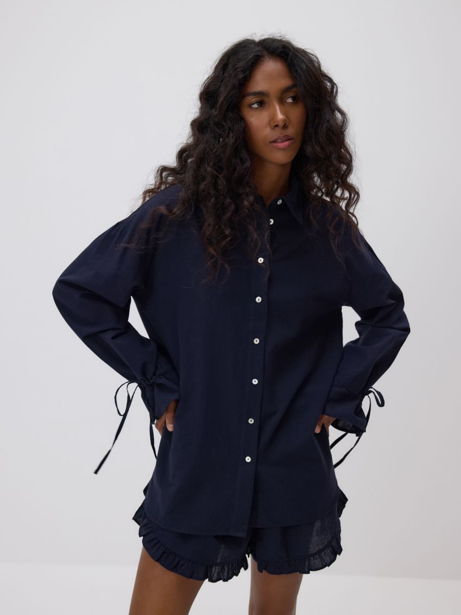 Camicia con lacci ai polsini - blu scuro - RESERVED - 3