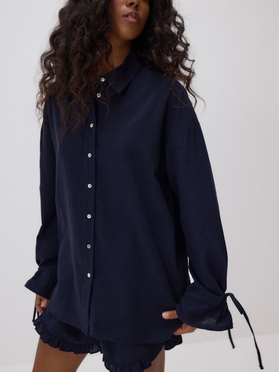 Camicia con lacci ai polsini - blu scuro - RESERVED - 4