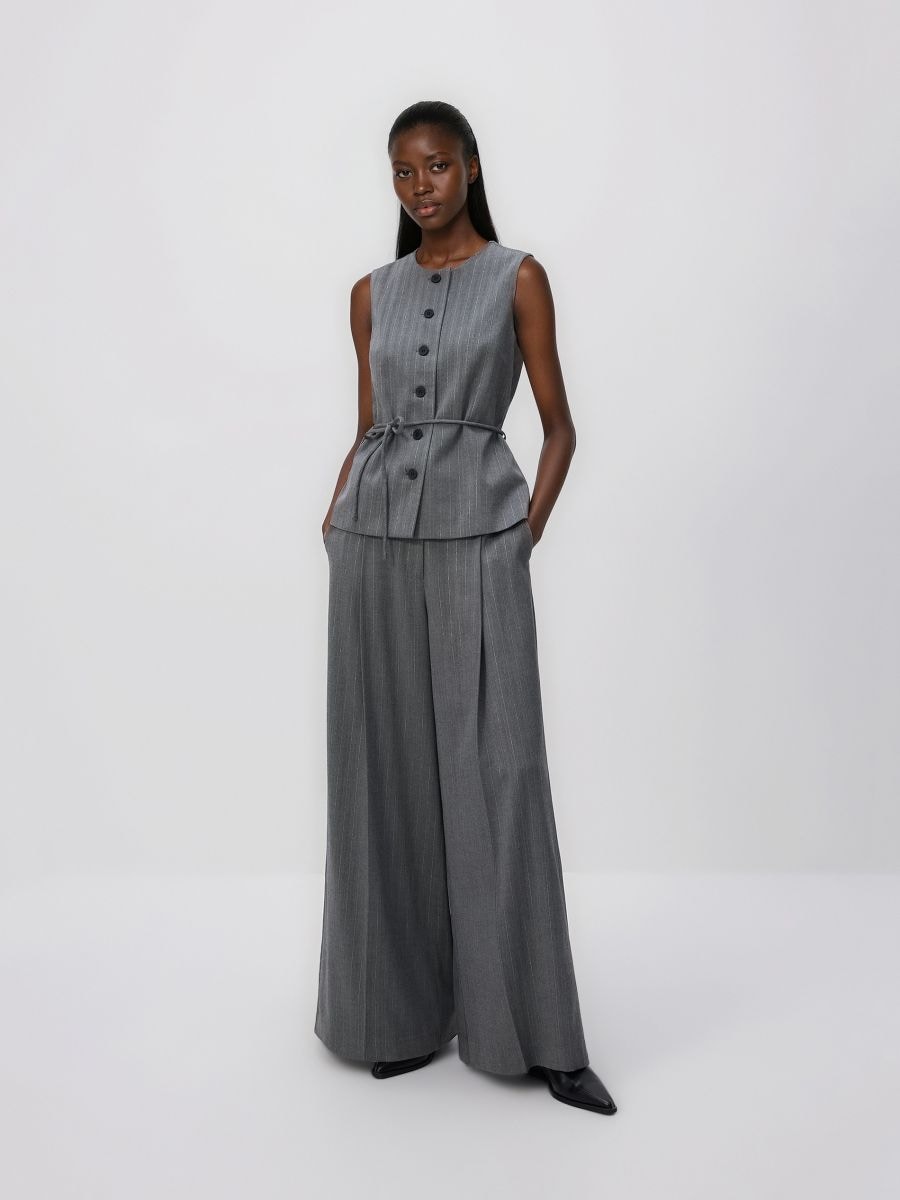 Wide leg stripe trousers - dark grey - RESERVED