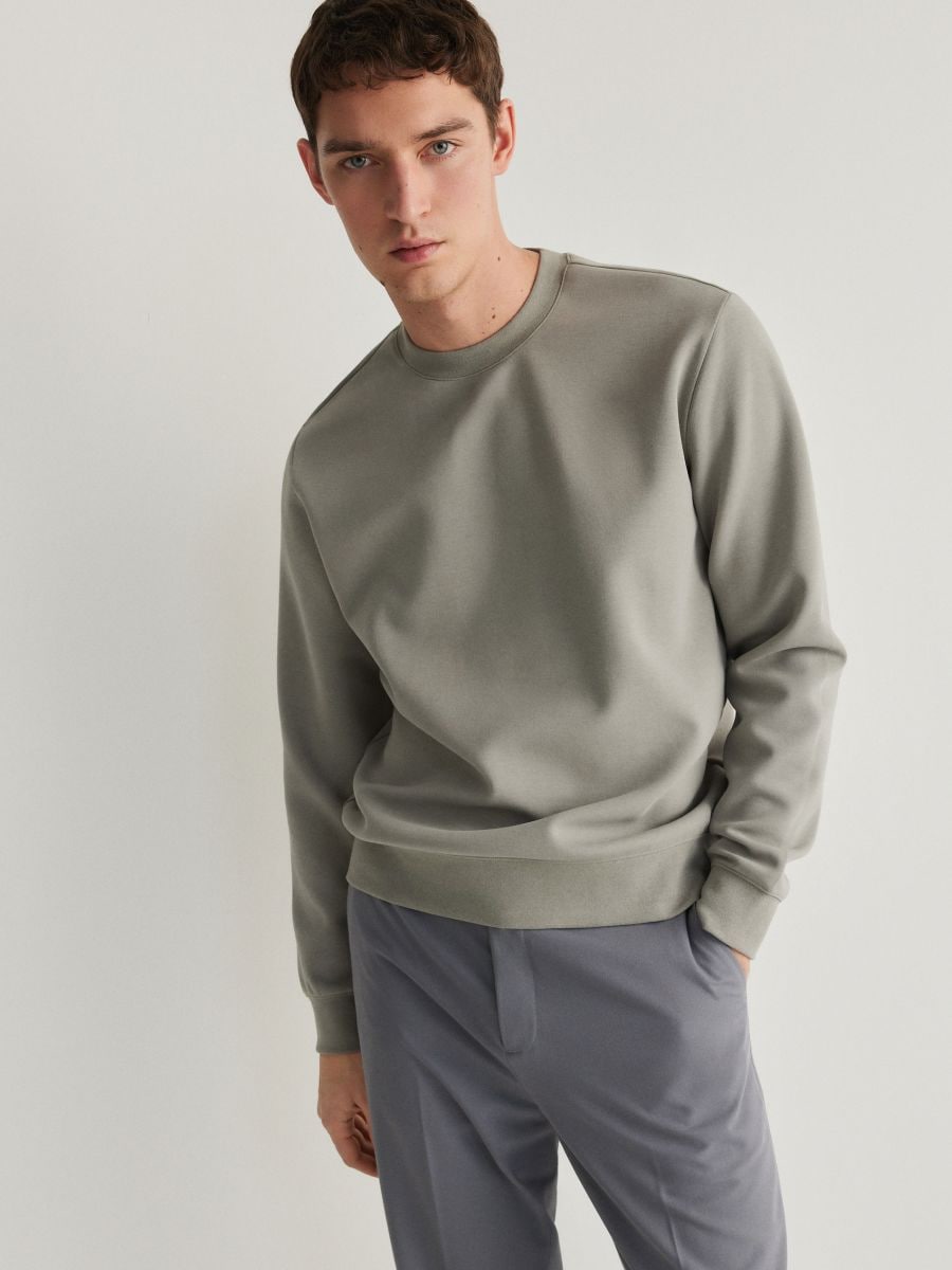 Enkel sweatshirt med hög andel bomull - BLEK GRÖN - RESERVED