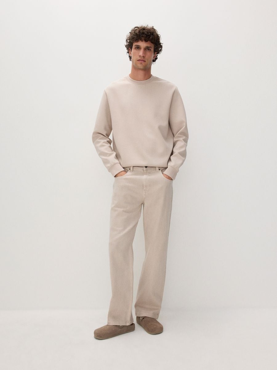 Plain cotton rich sweatshirt - beige - RESERVED