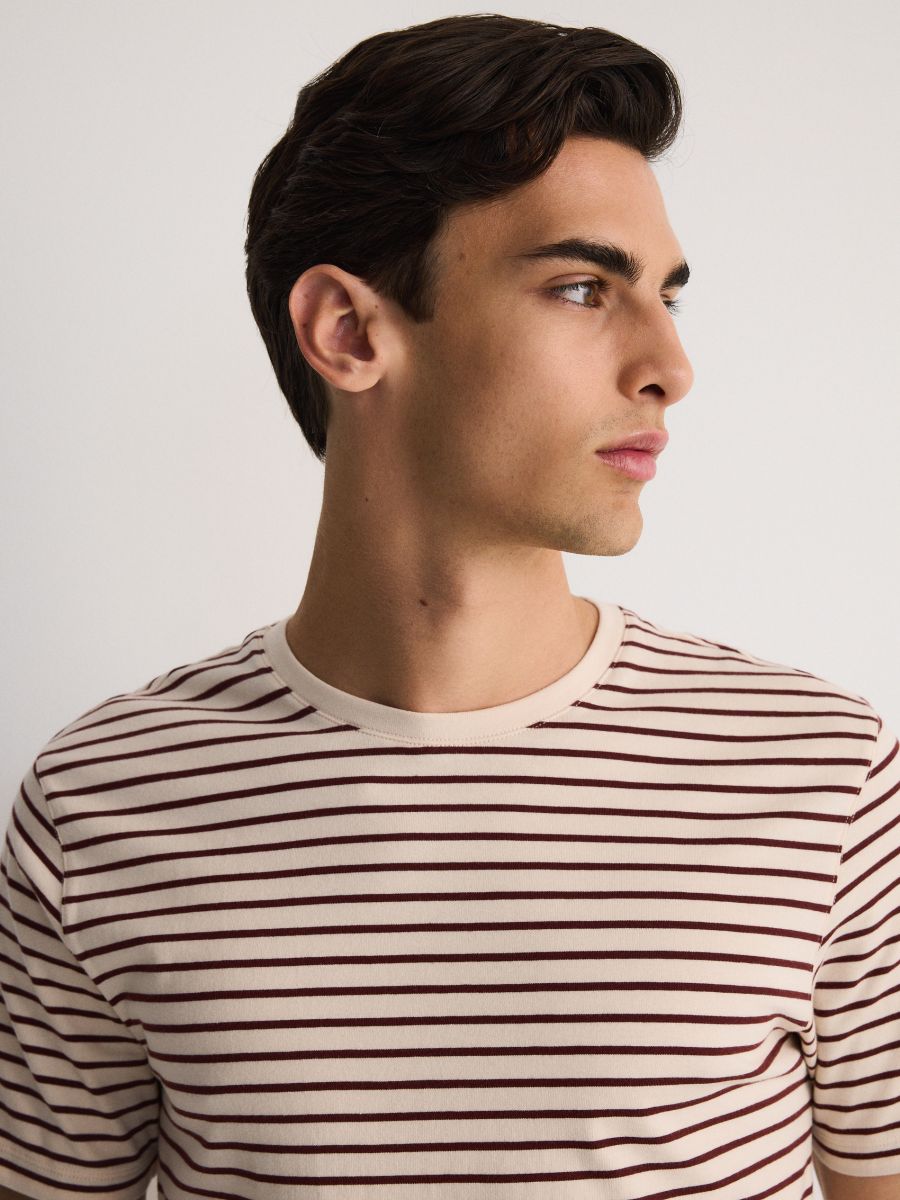 T-shirt a righe regular fit - marrone - RESERVED - 2