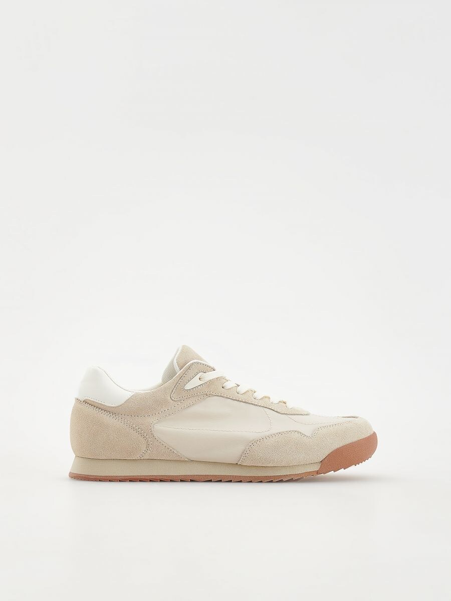 Sneakers with leather inserts - cream - RESERVED