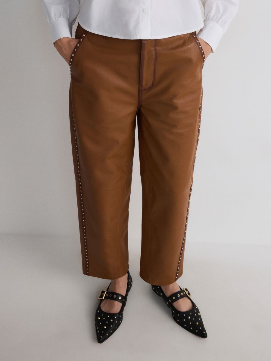 Trousers with stud detailing - golden brown - RESERVED - 2