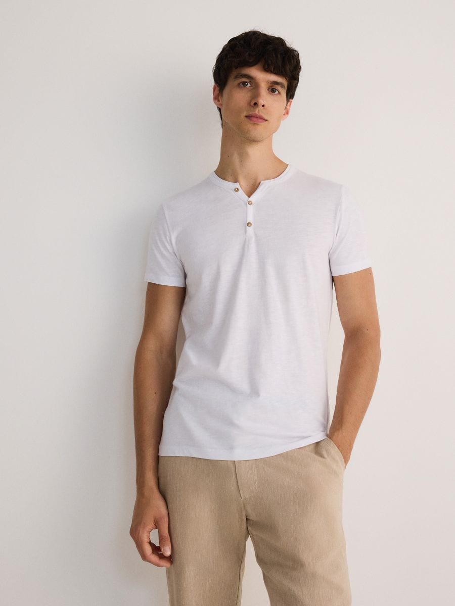 Tricou Henleyslim fit - alb - RESERVED