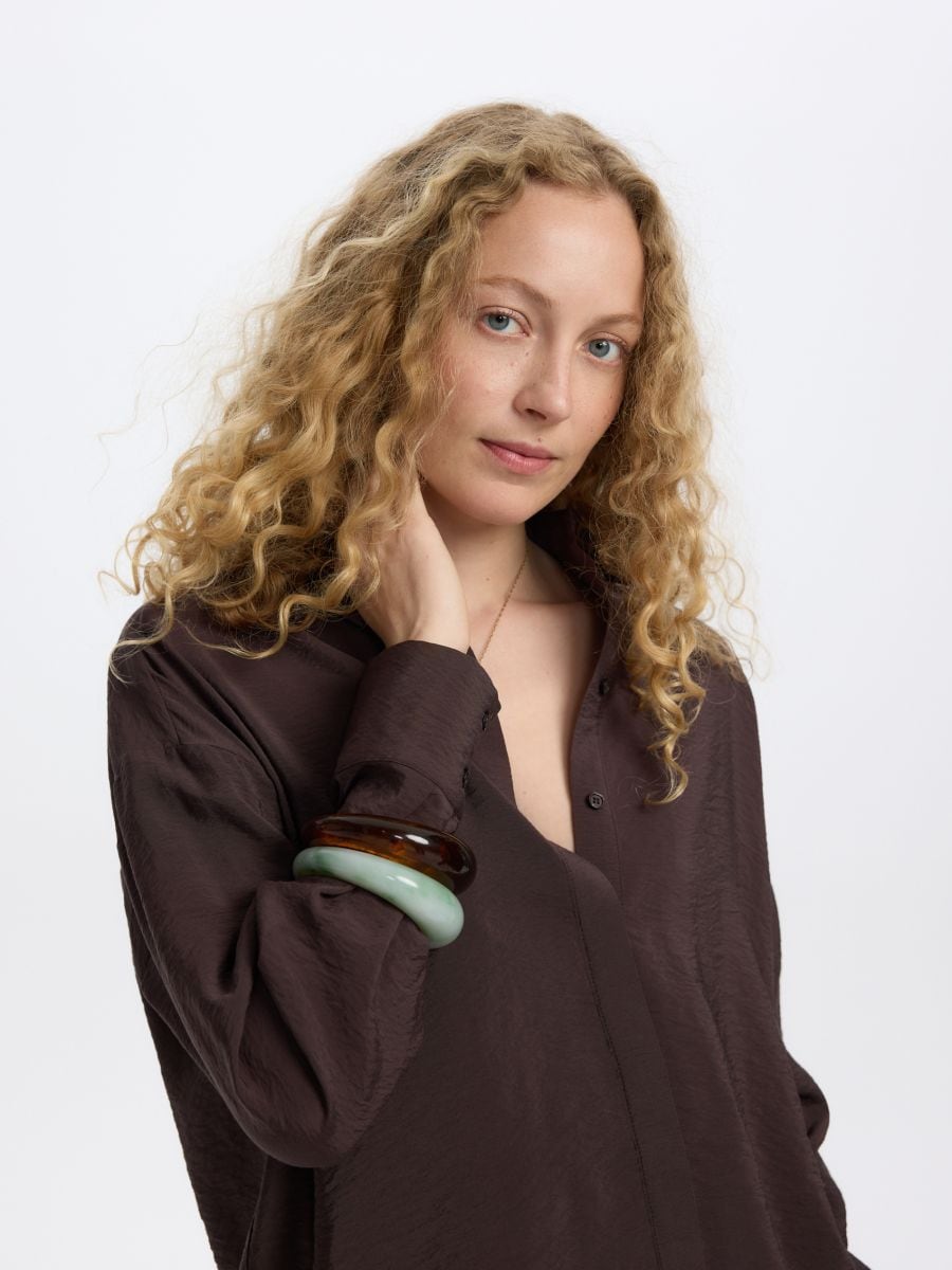 Viscose shirt - dark brown - RESERVED