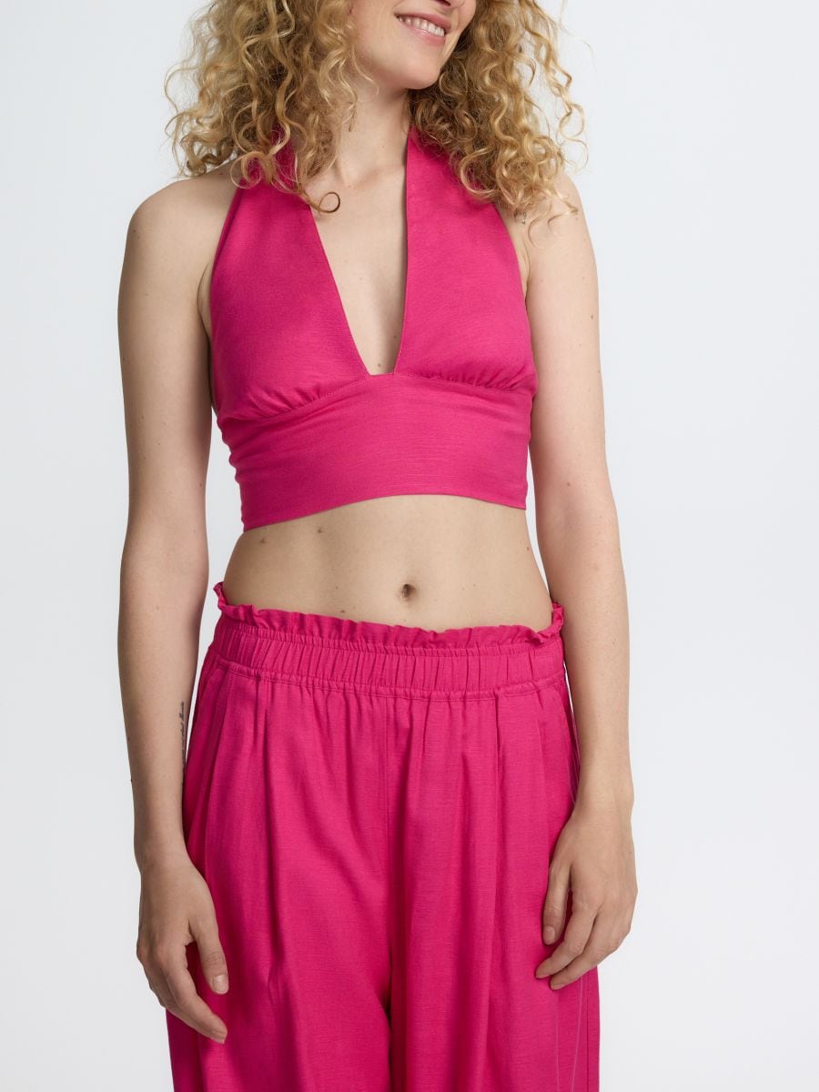 Linen blend top - fuchsia - RESERVED - 3