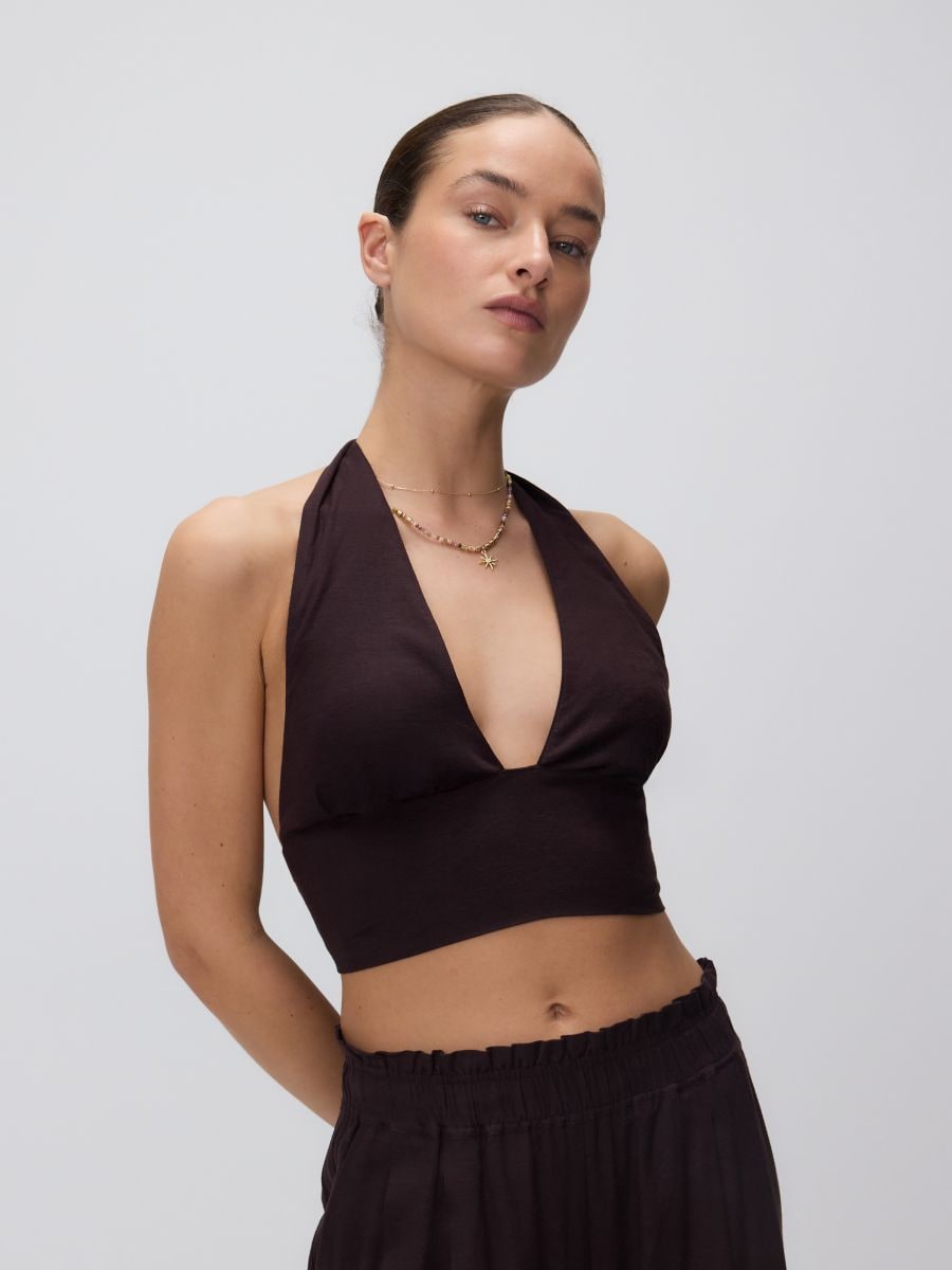 Linen blend top - dark brown - RESERVED - 2