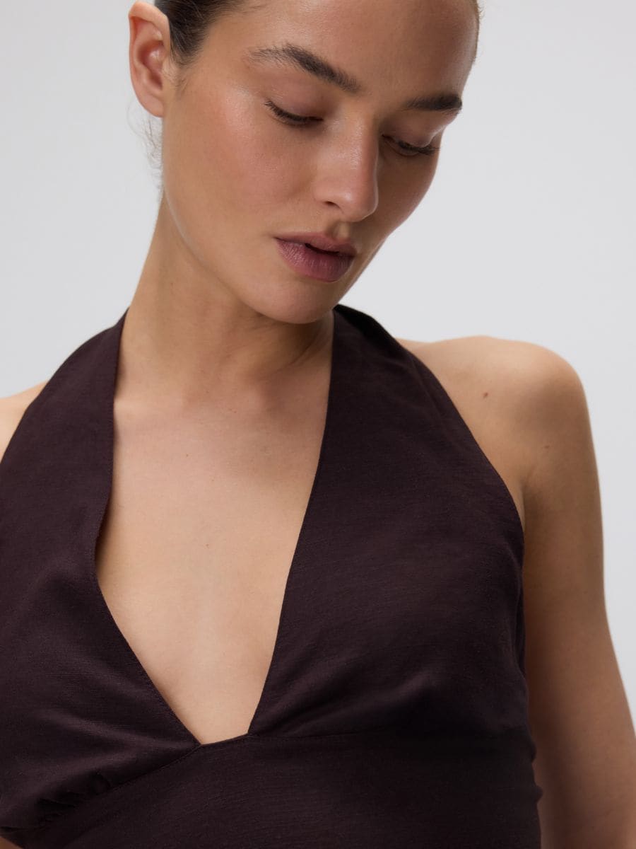 Linen blend top - dark brown - RESERVED - 4