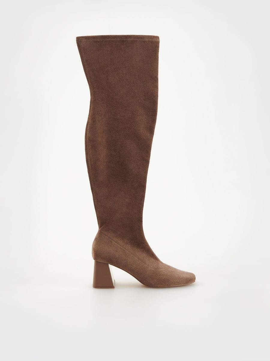Heeled knee-high boots - beige - RESERVED