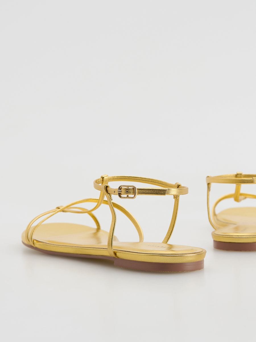 Leather sandals with metallic effect - golden - RESERVED - 3