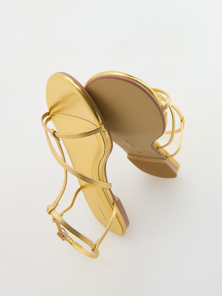 Leather sandals with metallic effect - golden - RESERVED - 4