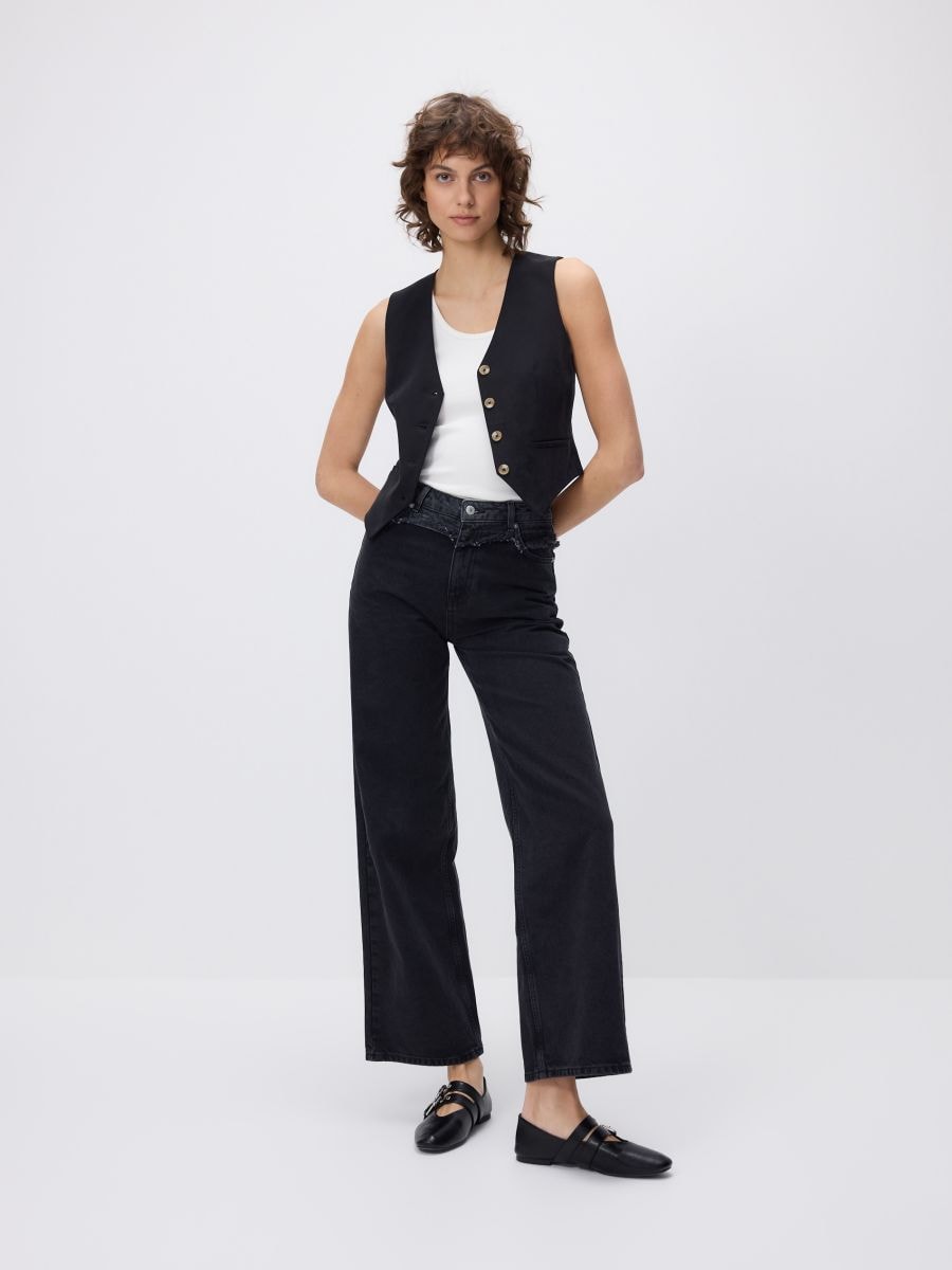 Straight jeans with stitching - black - RESERVED - 2