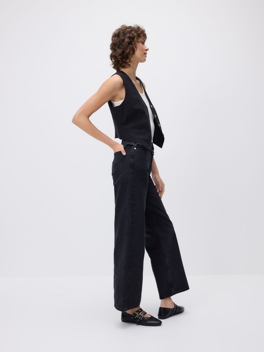 Straight jeans with stitching - black - RESERVED - 4