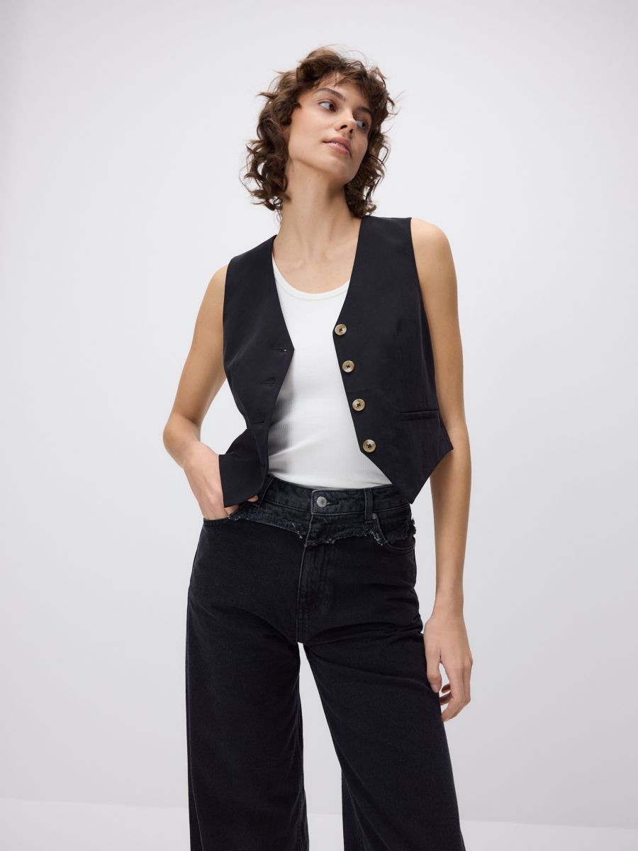 Straight jeans with stitching - black - RESERVED - 5