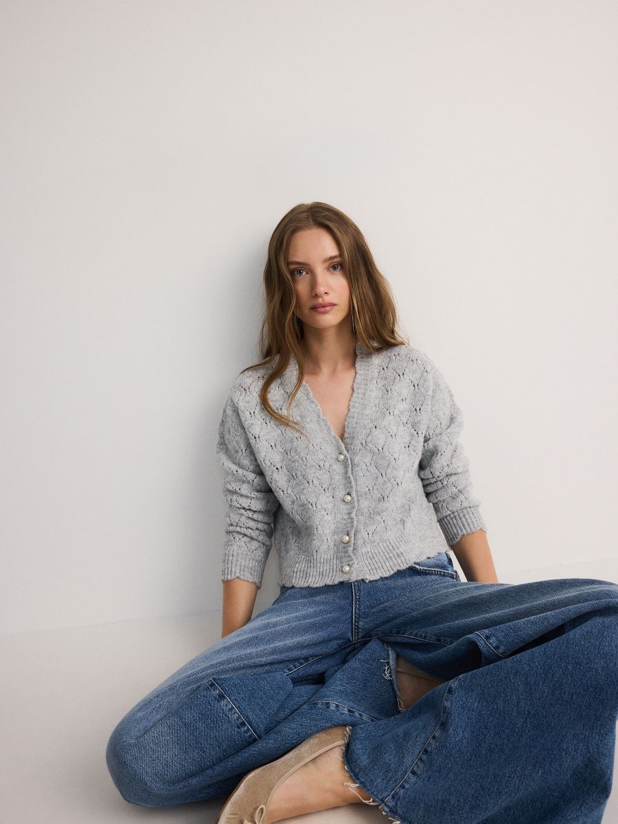 Openwork pattern cardigan - light grey - RESERVED - 3