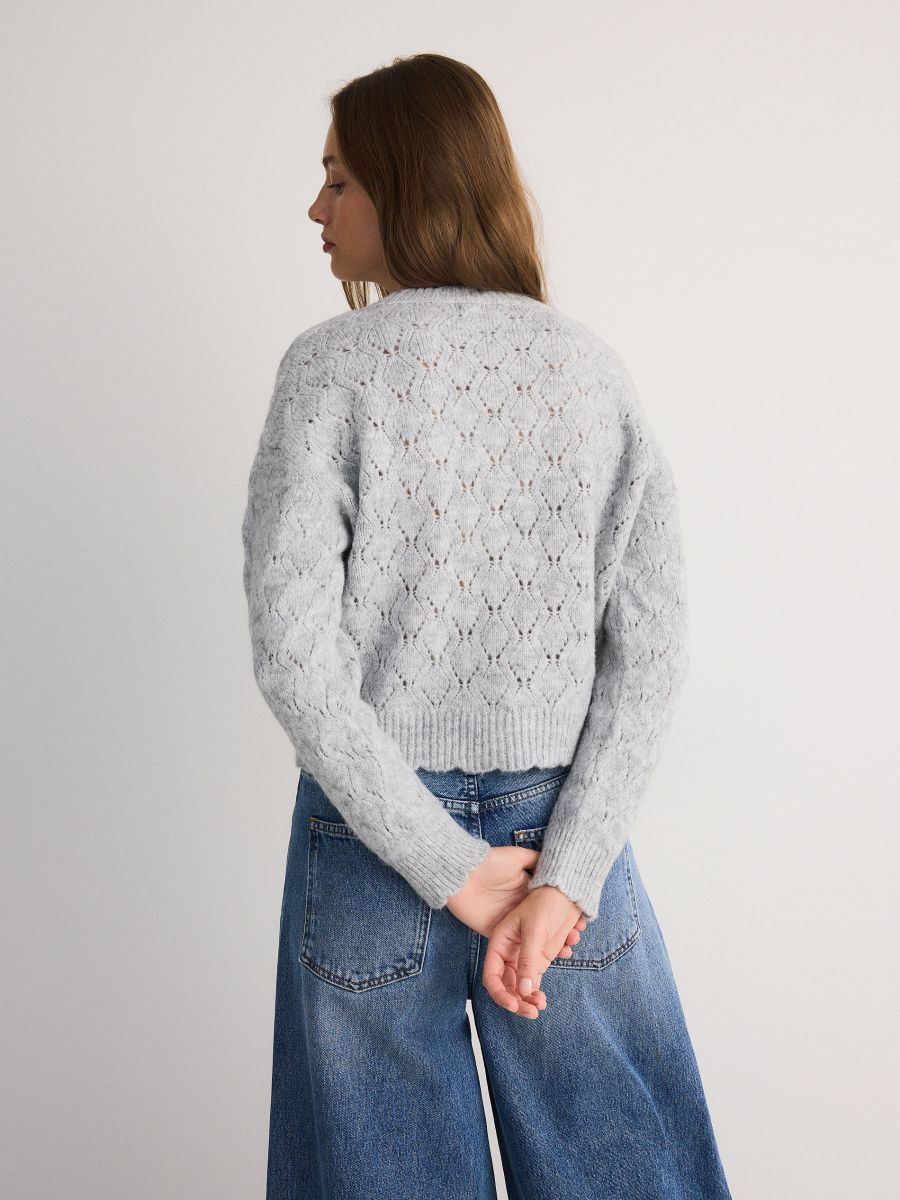 Openwork pattern cardigan - light grey - RESERVED - 4