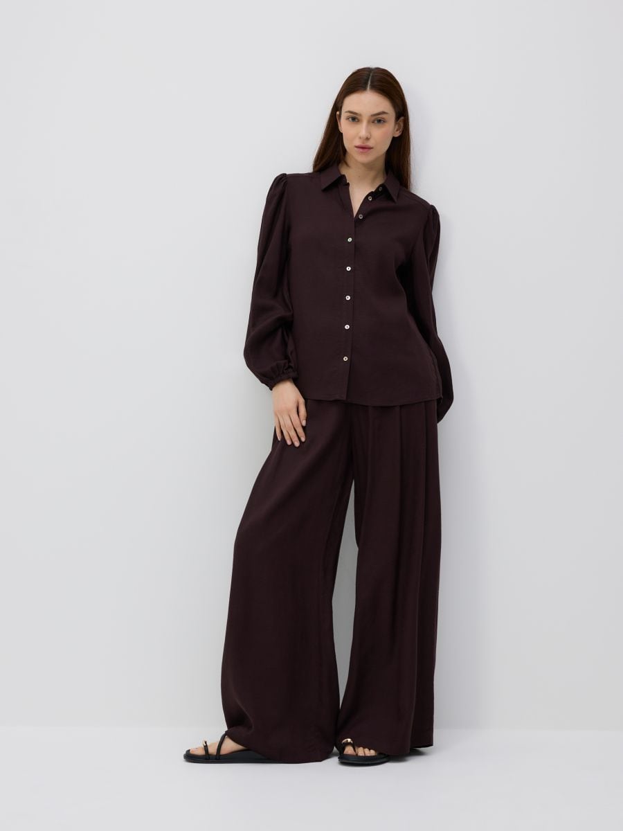 Linen blend shirt - dark brown - RESERVED