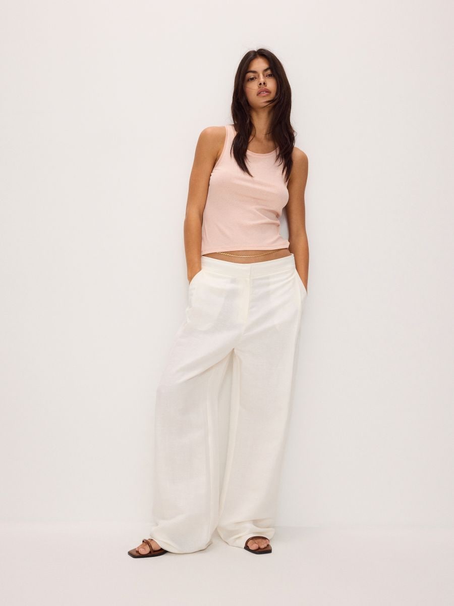 Linen rich trousers with viscose blend - white - RESERVED