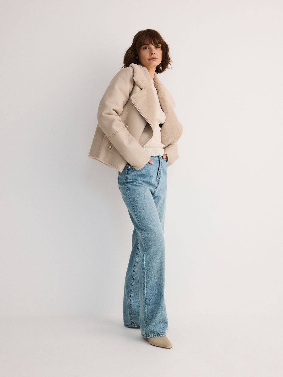 Jacket with faux fur lining - beige - RESERVED - 2