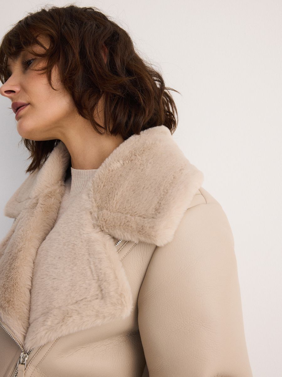 Jacket with faux fur lining - beige - RESERVED - 4