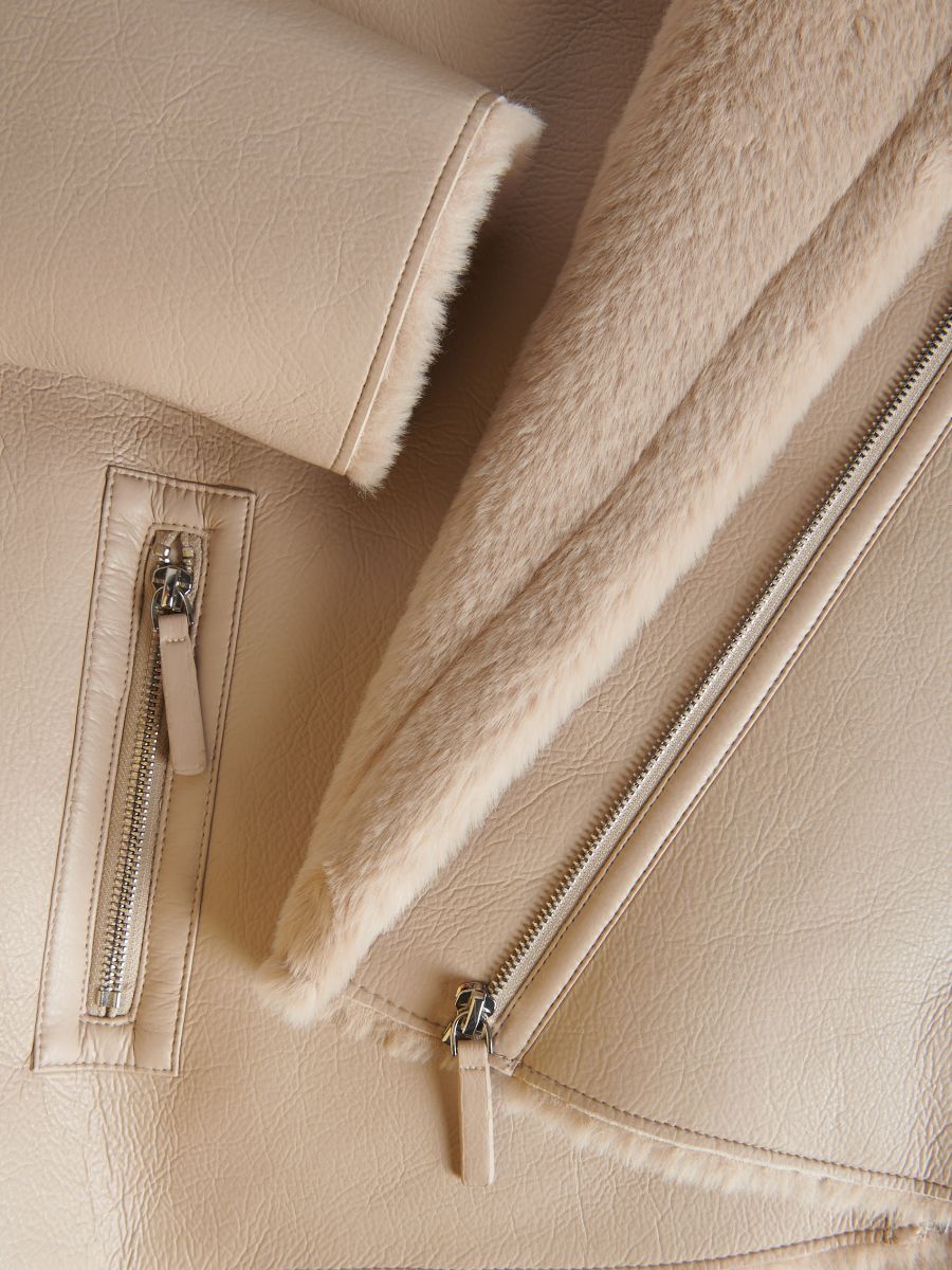 Jacket with faux fur lining - beige - RESERVED - 7
