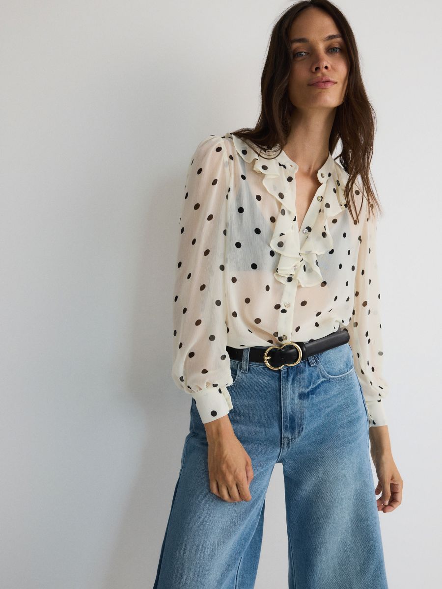 Shirt with ruffle detail - multicolor - RESERVED - 3