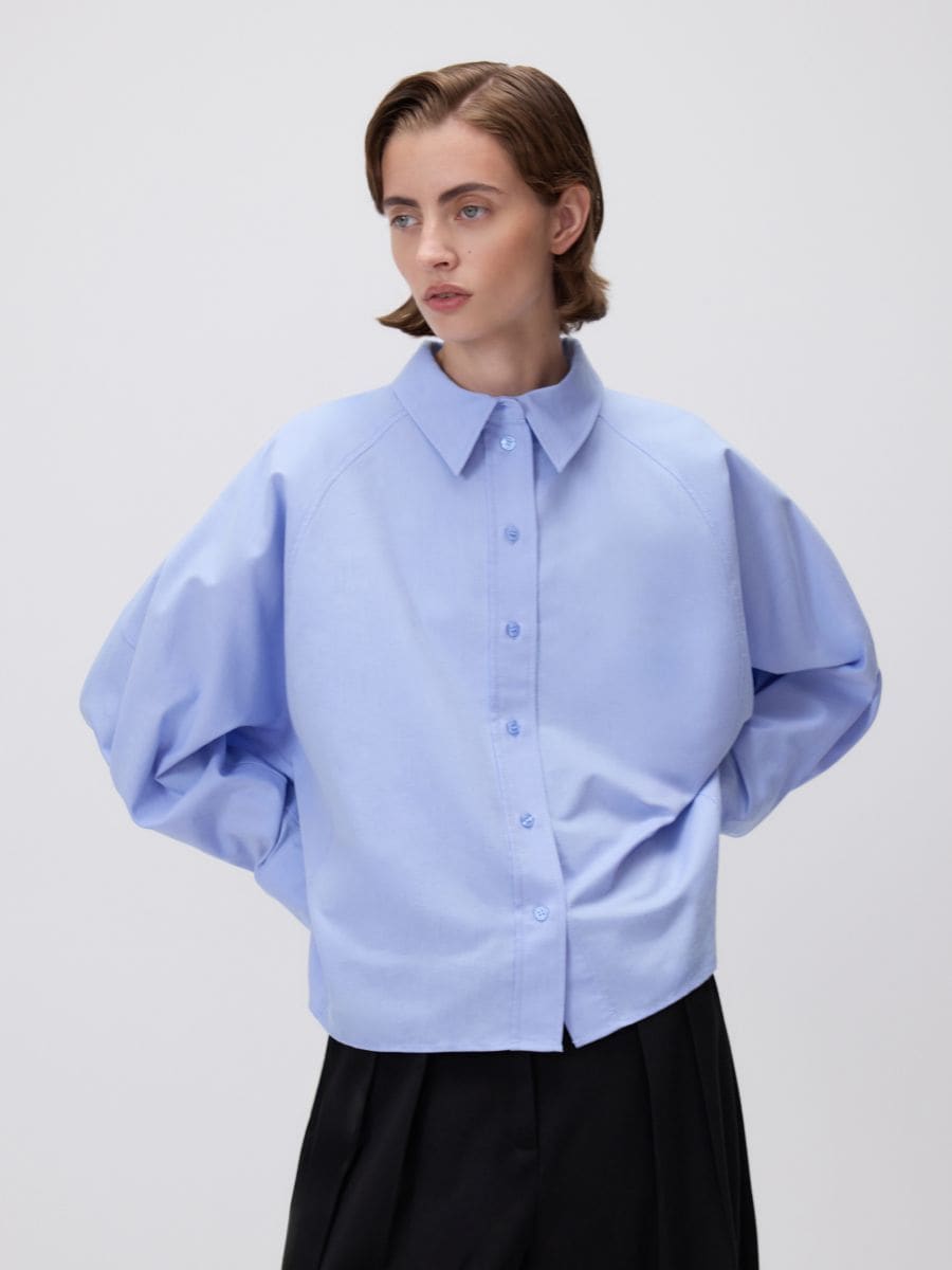 Cropped shirt - pale blue - RESERVED