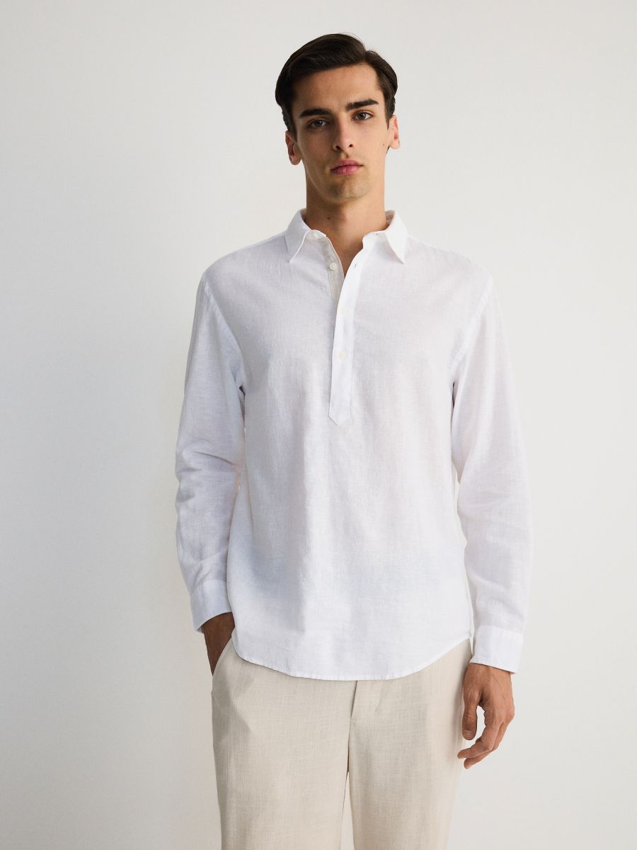 Regular fit linen rich shirt - white - RESERVED