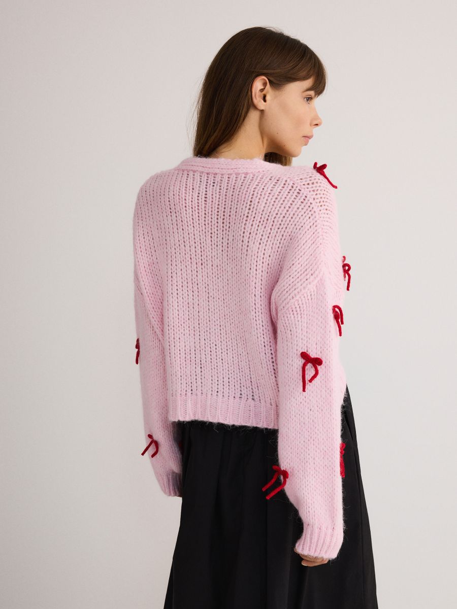 Cardigan with bow ties - pink - RESERVED - 4
