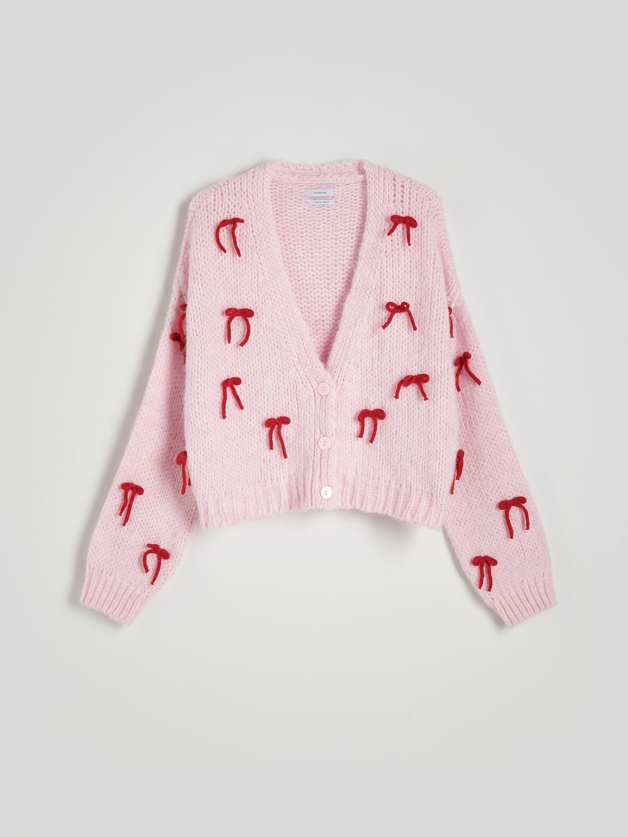 Cardigan with bow ties - pink - RESERVED - 5