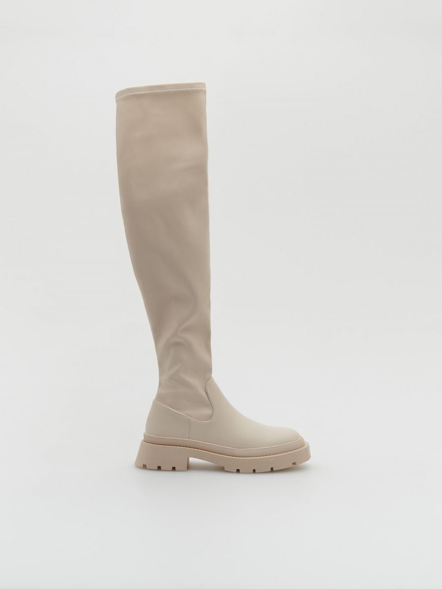 Over-the-knee boots with elasticated upper - cream - RESERVED - 2