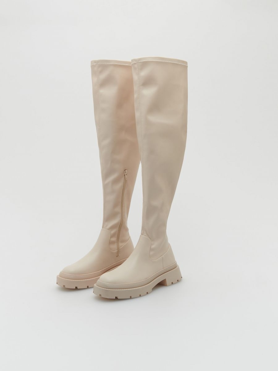 Over-the-knee boots with elasticated upper - cream - RESERVED - 3