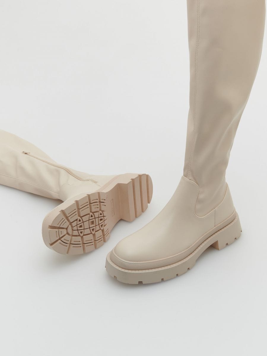 Over-the-knee boots with elasticated upper - cream - RESERVED - 5