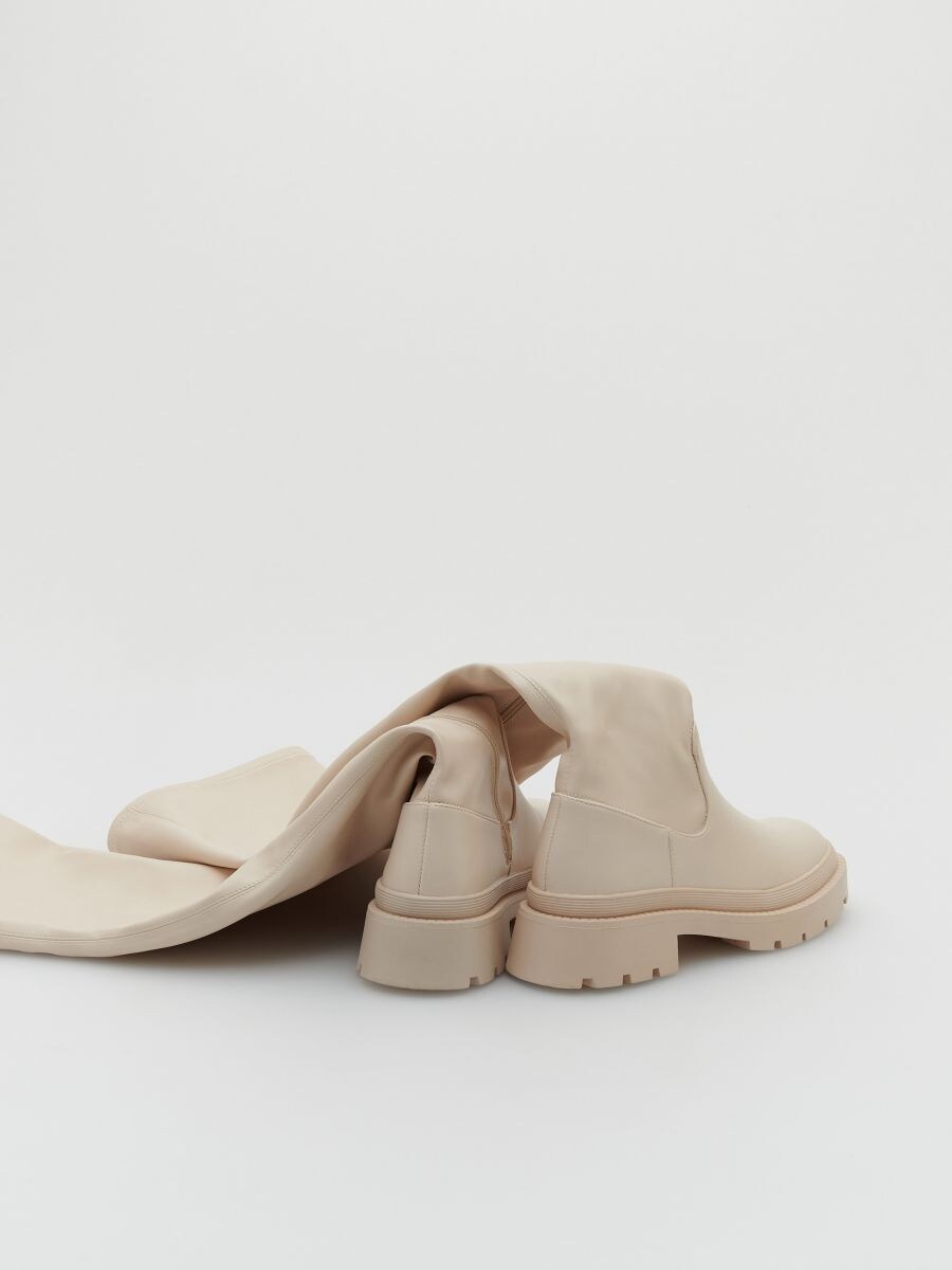 Over-the-knee boots with elasticated upper - cream - RESERVED - 4