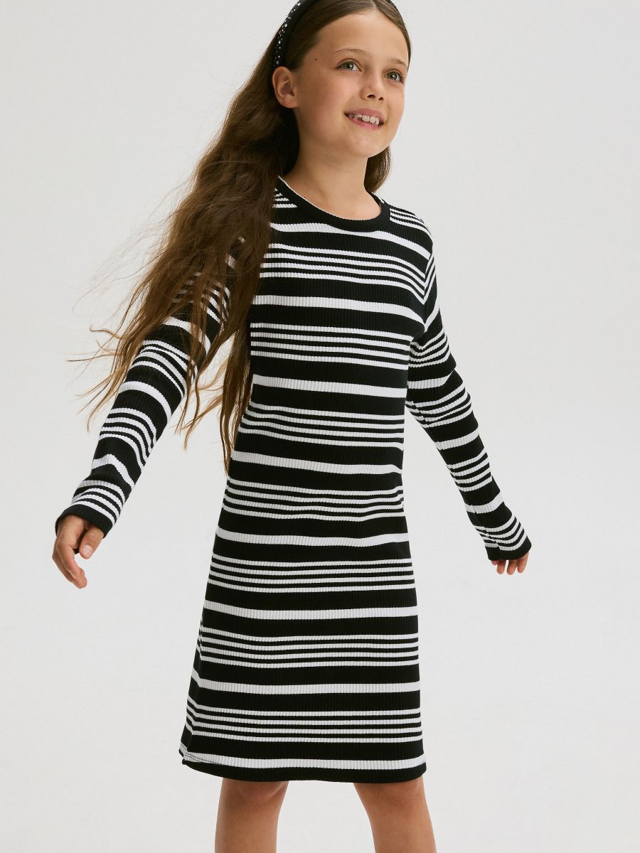 Black and white striped girls dress best sale