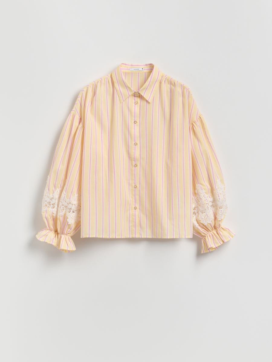 Shirt with lace insert - light yellow - RESERVED