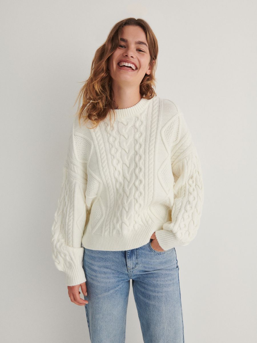 Pullover mit Zopfmuster - creme - RESERVED - 3
