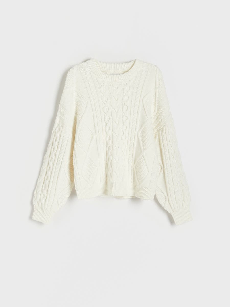 Pullover mit Zopfmuster - creme - RESERVED - 5